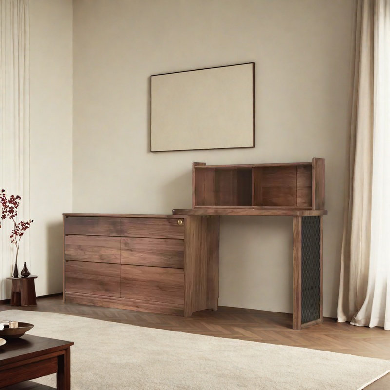 Retro Style Solid Wood Retractable Dresser