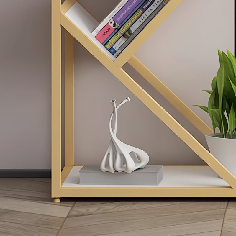 Bibliothèque créative et artistique, (5 tablettes) H 70,8 po x l 47,2 po x P 11,8 po, Doré / Blanc