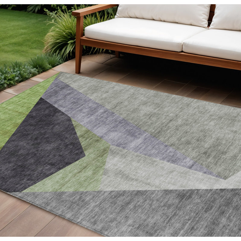 Tapis extérieur lavable abstrait gris anthracite 8 pi x 10 pi