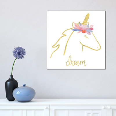 Golden Unicorn I Dream by Noonday Design - Wrapped Canvas Print