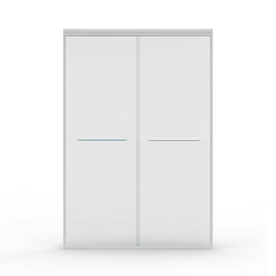 Porte de douche double coulissante 44 "- l 48" x H 72 ", porte de salle de bain coulissante semi-sans cadre avec verre trempé 1/4" (6Mm) pour douche à l'italienne, blanc GF-24D03-48WHX