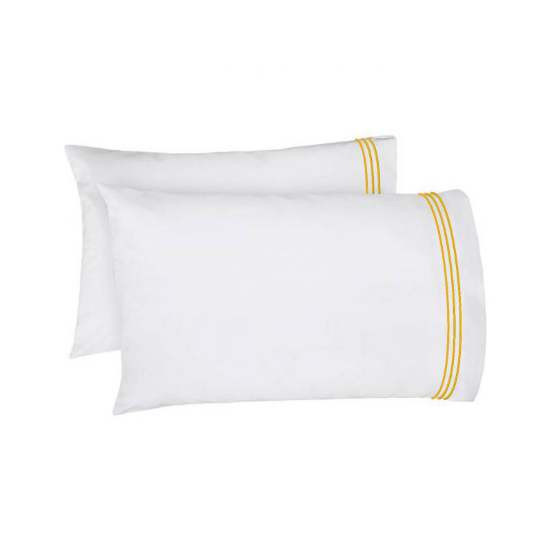 400TC Triple Embroidery Cotton Sateen Pillowcases (Set Of 2), White/Gold