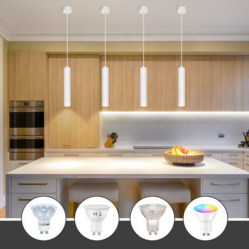 1 - Light Stainless Steel Cylinder Pendant, White