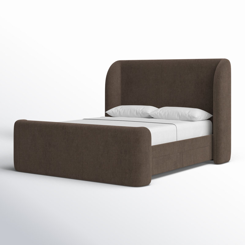 SOPHIA Upholstered Wingback Storage Bed, Queen, Dark Brown