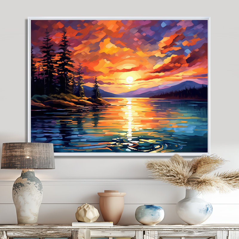 Coucher de soleil avec des reflets colorés IV - art côtier coucher de soleil sur toile, H 24 po x l 32 po x P 1 po