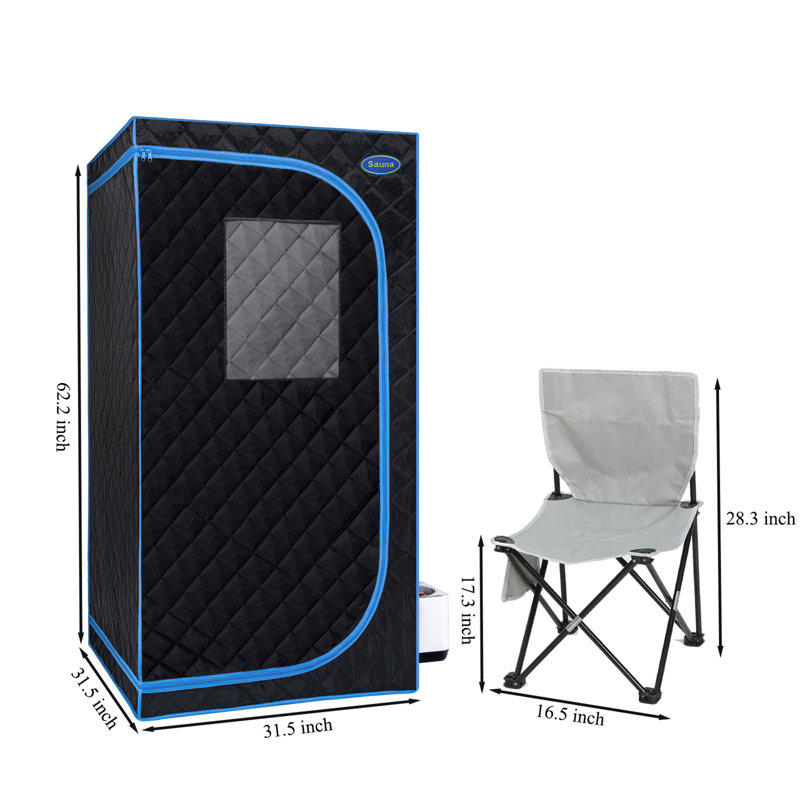 Portable Black Full Size Steam Sauna Tent–Personal Home Spa, With Steam Generator, Remote Control, Foldable Chair, PVC Pipes. Easy To Install,Fast Heating, With FCC & UL Certification.