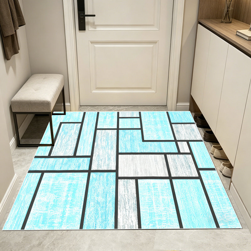 Modern Abstract Geometric Area Rug, Block Pattern Indoor Floor Mat, Non-Shedding Soft Washable Rug for Entryway, Living Room, Bedroom, Kitchen, Office