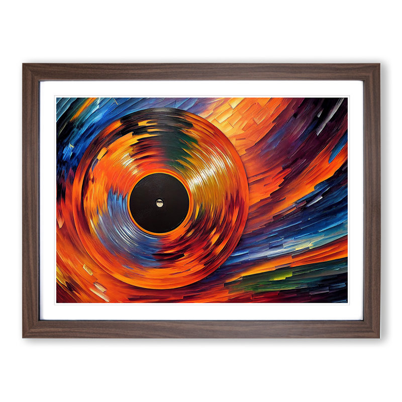 Golden Vinyl Record Vol.1 Abstract - Single Picture Frame Print, 34cm H x 46cm W x 2cm D, Walnut Framed