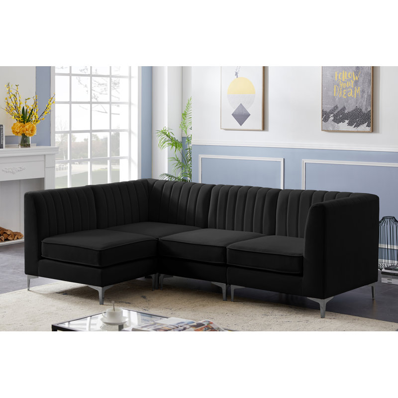 Canapé modulaire en velours réversible de 93 po de largeur Enson, Velours noir