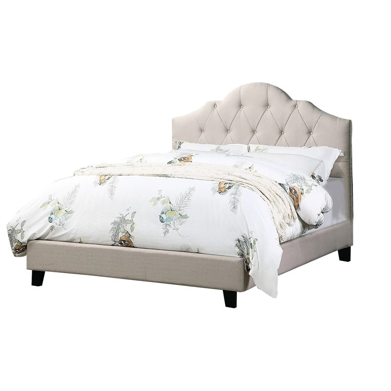 Lit double moderne pour lit double, tapissier brun avec tête de lit transitionnelle