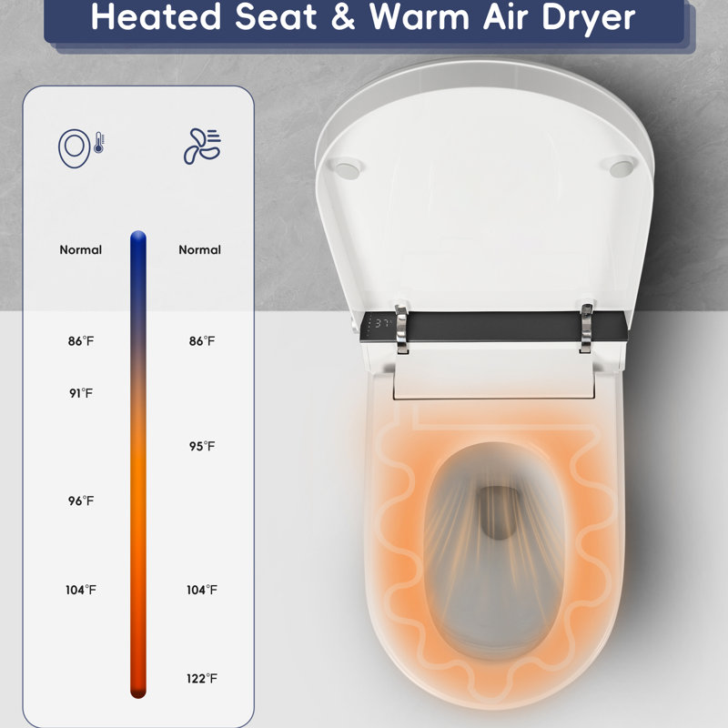 Automatic Bidet Toilet, Heated Seat, Warm Water Cleaning And Drying, Foot Sensor Operation, Led Screen, Remote - Controlled, White Appearance. Four Level Radar Sensing, Multiple Washing Modes, 5