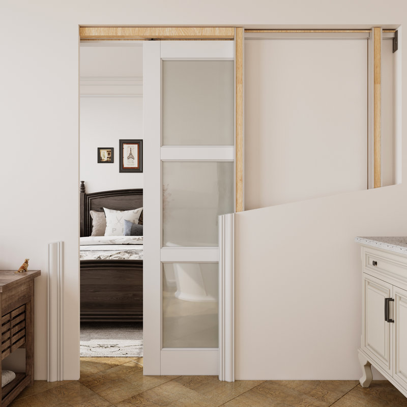 Porte de garde-robe coulissante en verre givré 3-Lite, 36 po x 96 po