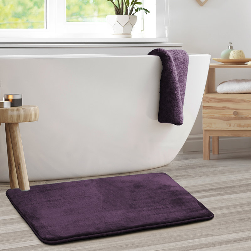 Tapis de bain en mousse viscoélastique ultra-doux avec envers antidérapant en PVC, Aubergine / mauve