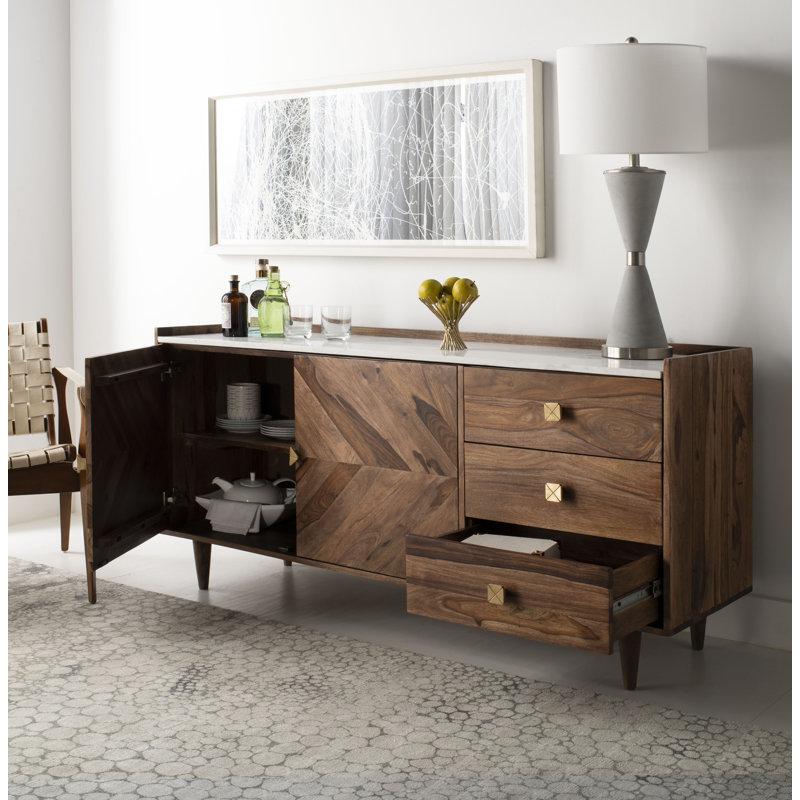 Buffet en bois d'acacia massif Lola-Mae, Naturel / Blanc