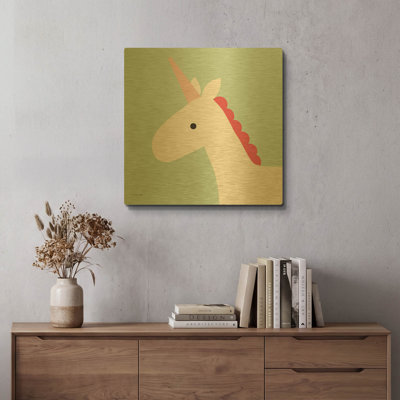 «Unicorn» par Ann Kelle, art mural en métal doré, 24 po x 24 po