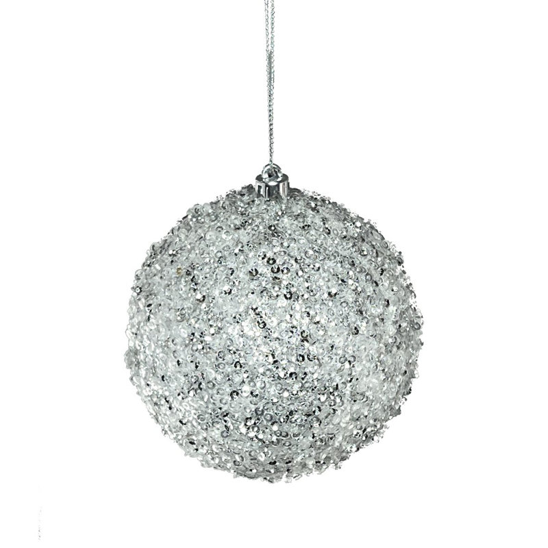 Ornement boule à paillettes Sequins, Blanc / argenté