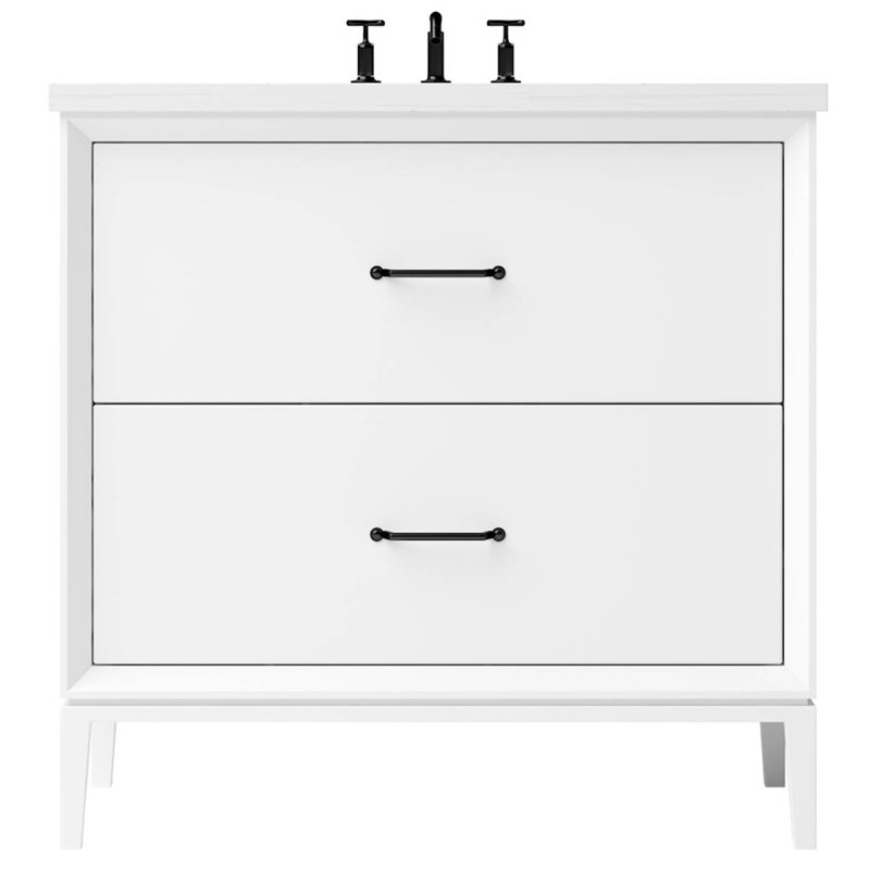 Alexandra Two-Drawer Single Bath Vanity, 36", Matte Black, Pure White