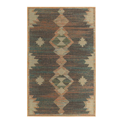 Barnesville Geometric Machine Made Power Loom Polypropylene Indoor / Outdoor Area Rug in Multi/Blue/Brown/Orange/Green