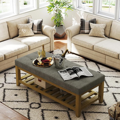 44.5" Upholstered Storage Bench with Lift-Top Storage and Open Shelf