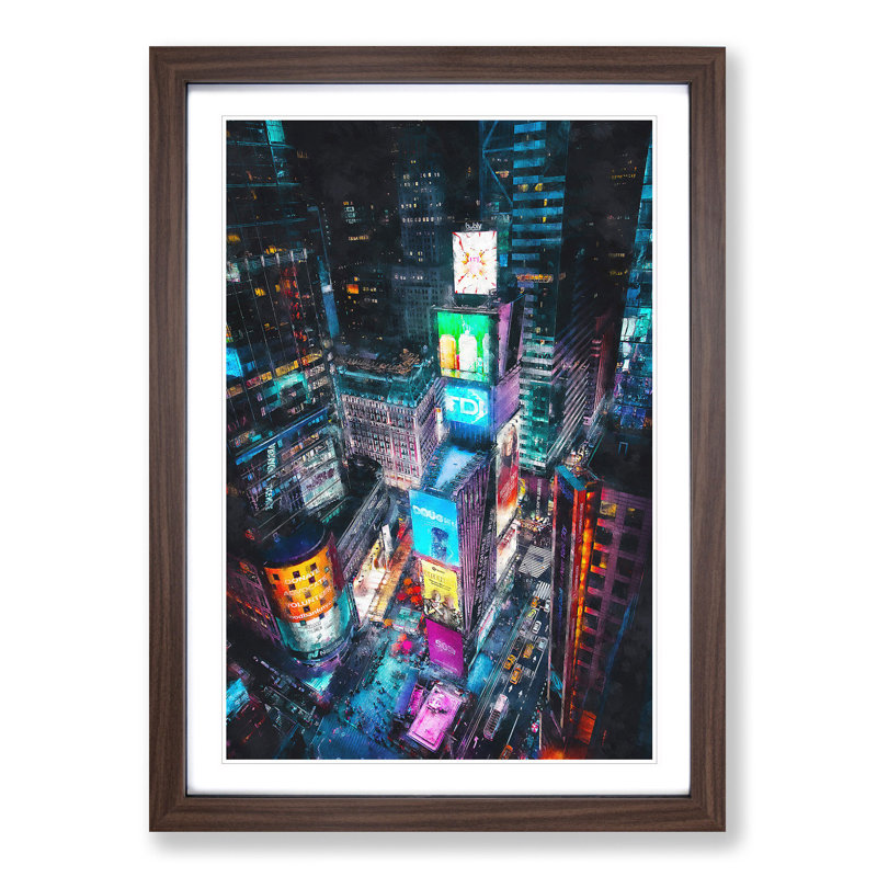 Times Square in New York City - Picture Frame Painting Print on MDF, 63cm H x 45cm W x 2cm D, Walnut Framed