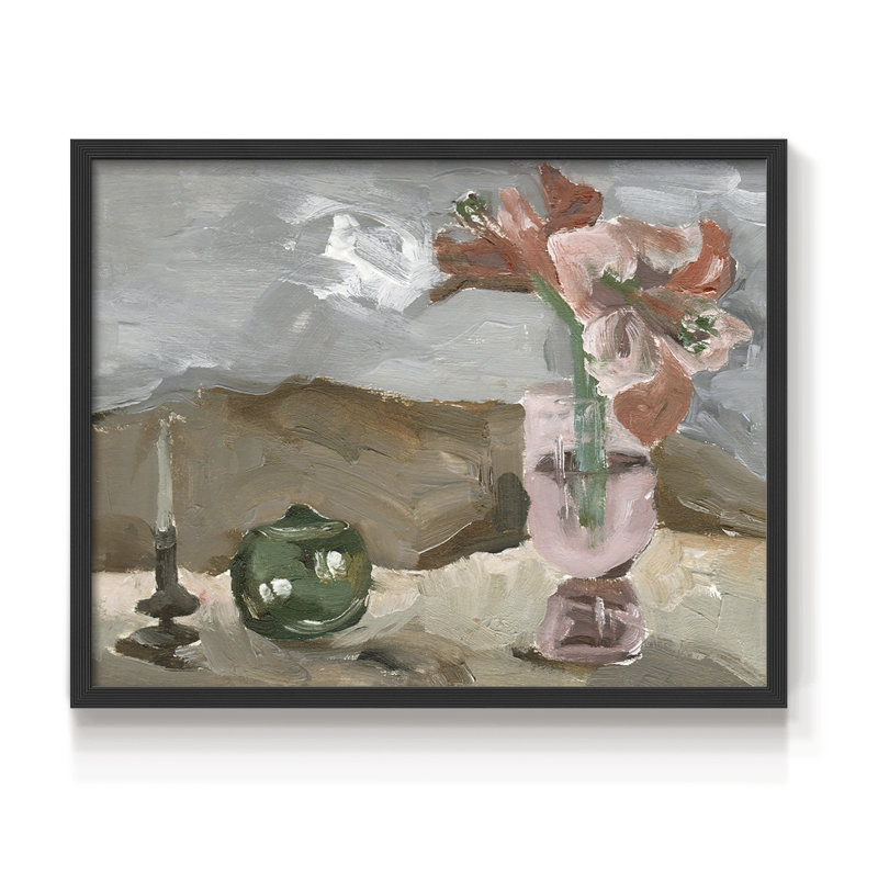 Vase de fleurs roses II - reproduction encadrée - réarmable, H 11 po x l 14 po, Noir, noir, noir, noir