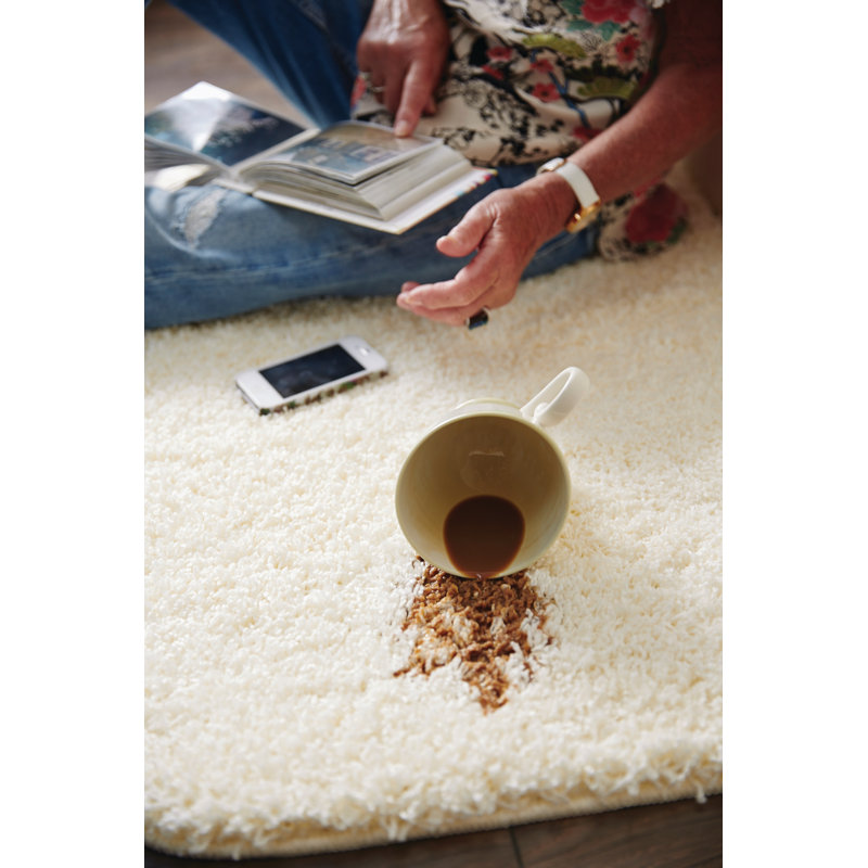 Solid Colour Shaggy Area Rug Ivory, Rectangle 60 x 100cm