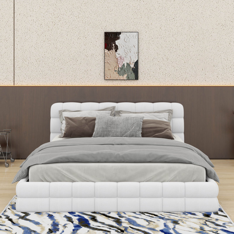 Grand lit plateforme tapissier, Blanc