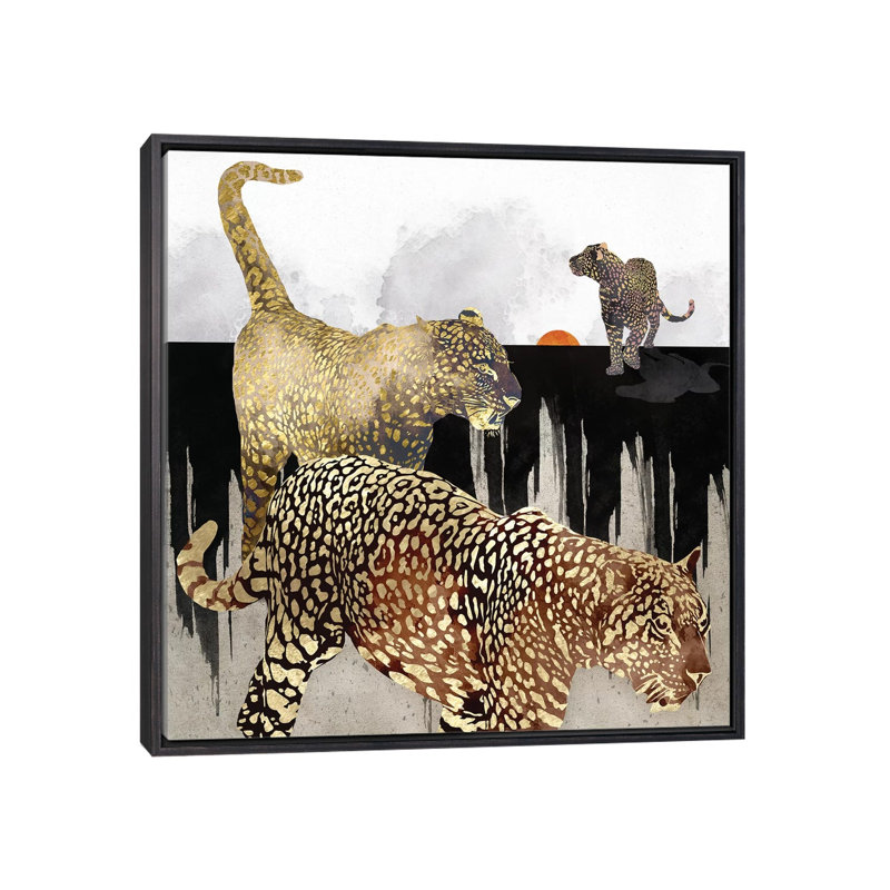 Minimal Leopards - impression d'art graphique, Aucun mat, Toile avec cadre noir patiné, 26" H x 26" W x 1.5" D