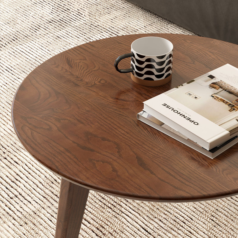 Table basse ronde moderne en chêne massif de 23,6 po Fjord, L 23,62 po , Chêne brun, 1