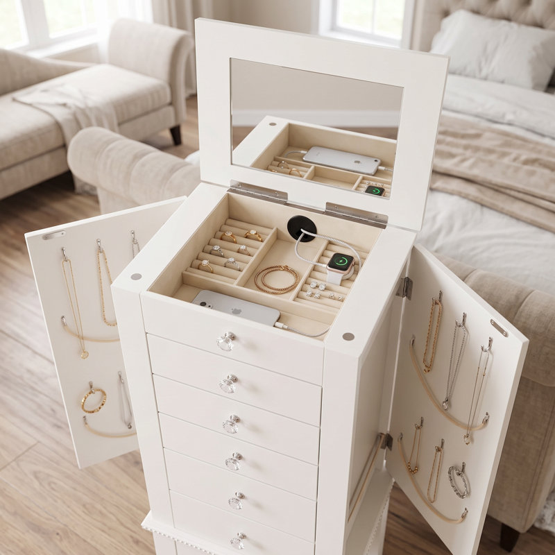 Armoire à bijoux autoportante Machele, Crème