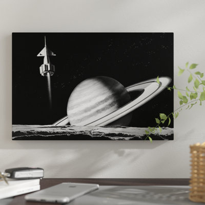" 1960s Space Rocket Flying Past Saturn With Surface Of Another Planet In Foreground " by Vintage Images