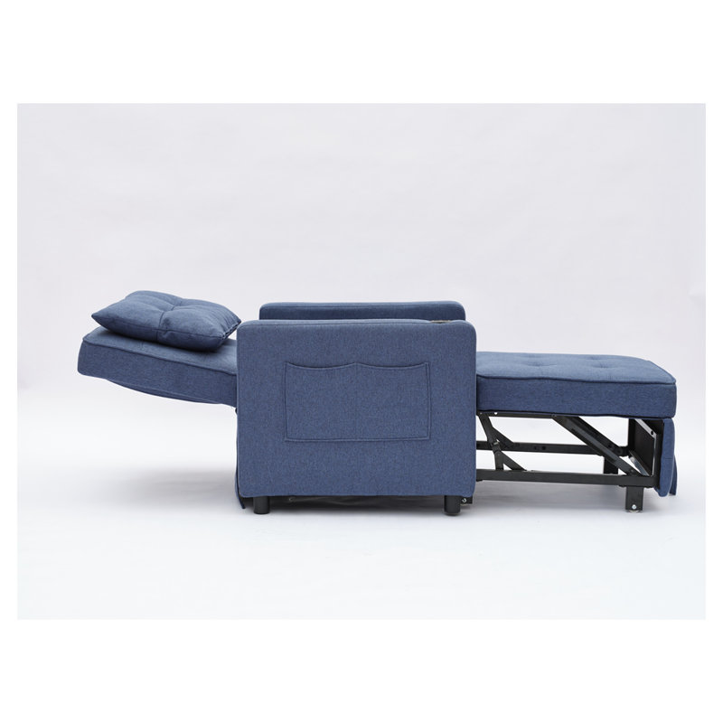 Convertible Chair Bed Pull Out Sleeper Chair, Navy Linen