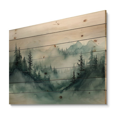 «Fading Light Gradient Forest Landscape II», paysage de montagnes, art mural sur bois de pin naturel