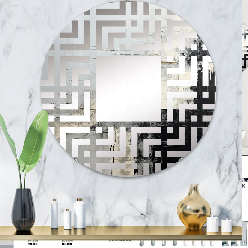 Miroir décoratif gris et noir en coin Maze MIR108668 C, 31,4 po x 31,4 po
