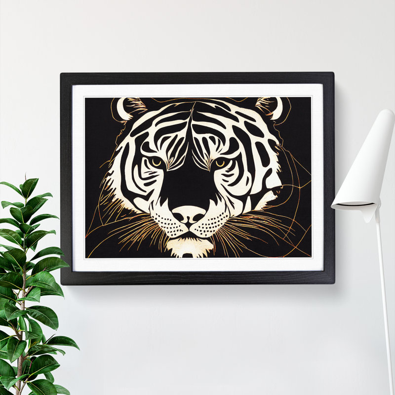 XH1022-9480X Unique Tiger Art Abstract - Single Picture Frame Print, Black, 46cm H x 64cm W x 2cm D