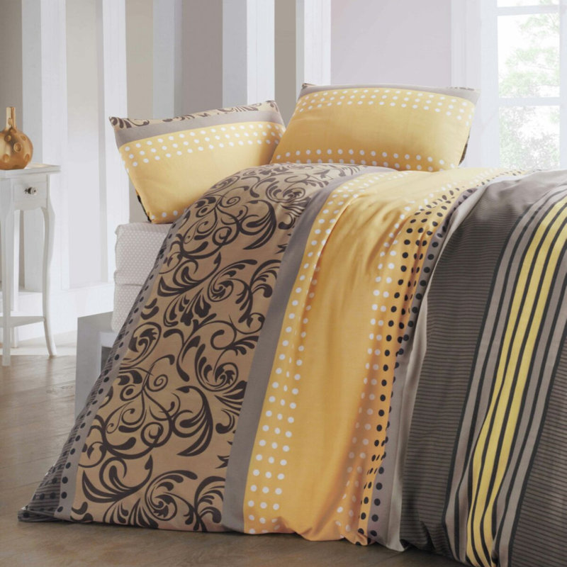 Ensemble de housse de couette en mélange de coton Broadalbin, Housse de couette très grand + 2 taies d'oreiller, Jaune / noir
