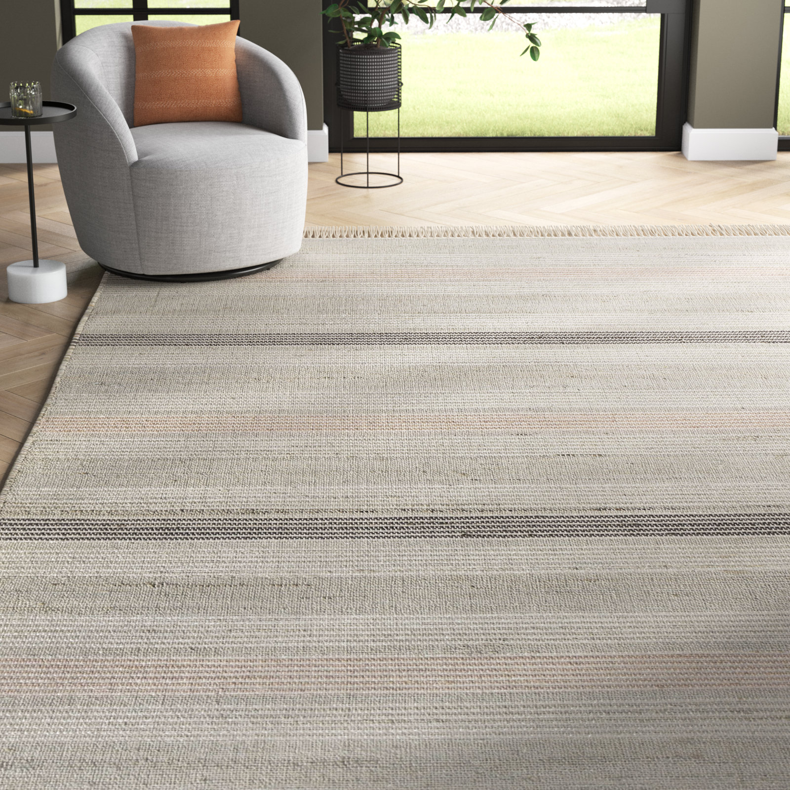 Haiya Hand-Woven Jute Striped Rug, Rectangle 8' x 10'