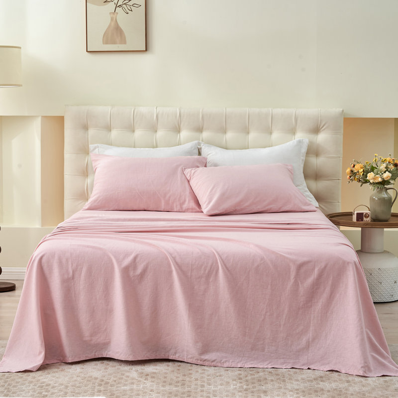 Linen Cotton Flat Sheet, Cal King, Pale Pink
