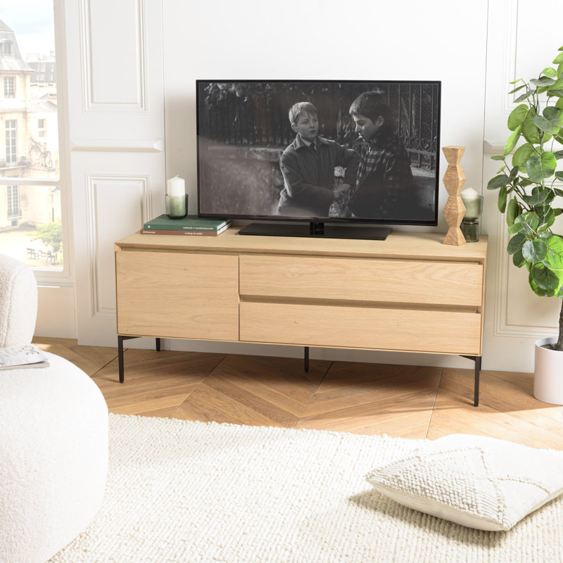 MAXENDRE Unfinished TV Stand for TVs up to 55" with Fireplace Included, Natural