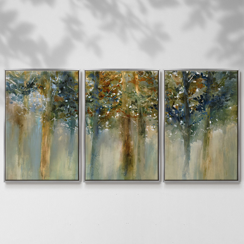 Rustic Leaves II - 3 pièces, reproduction sur toile, H 40 po x l 78 po x P 2 po, Argent