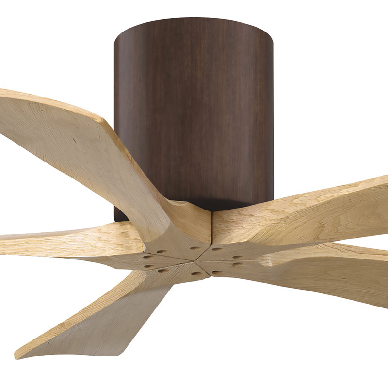60" Irene 5-Blade Hugger Ceiling Fan with Wall Remote, 42", Brushed Nickel, Light Maple Tone