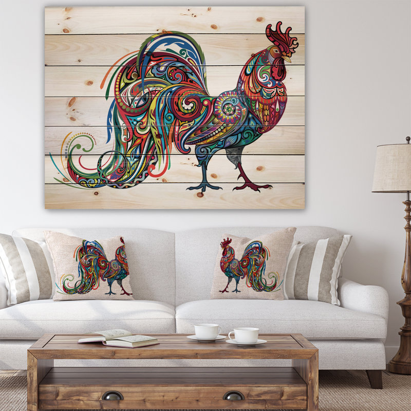 «Red Cockerel Farm Animal», impression, H 15 po x l 20 po x P 1 po, Bois