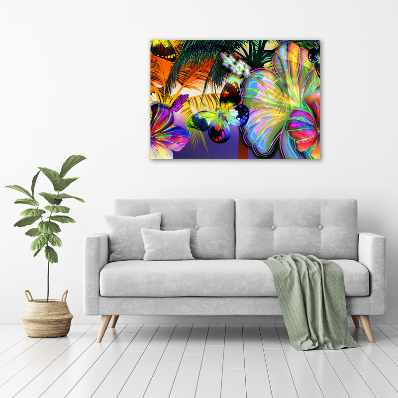 Flowers And Butterfly - Wrapped Canvas Print