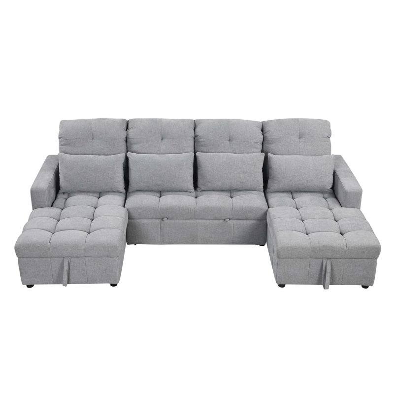 110.2" U-shaped Sofa Pull-out Sofa Bed with Double Storage Chaise, Gray