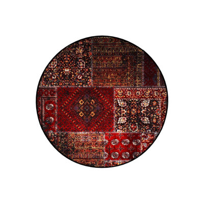 Ethnic Traditional Pattern Round Woven Base Vintage Decorative Machine Washable Area Rug