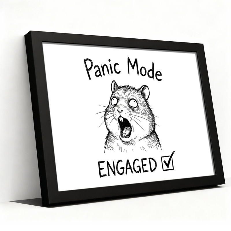 Panic Mode, H 12 po x l 18 po, Noir, Impression encadrée sans passe-partout