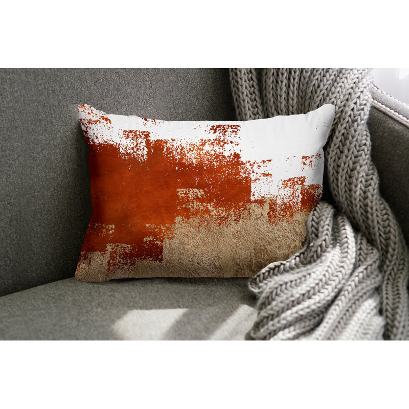 Abstract Outdoor Reversible Throw Pillow, Orange/Gold/White