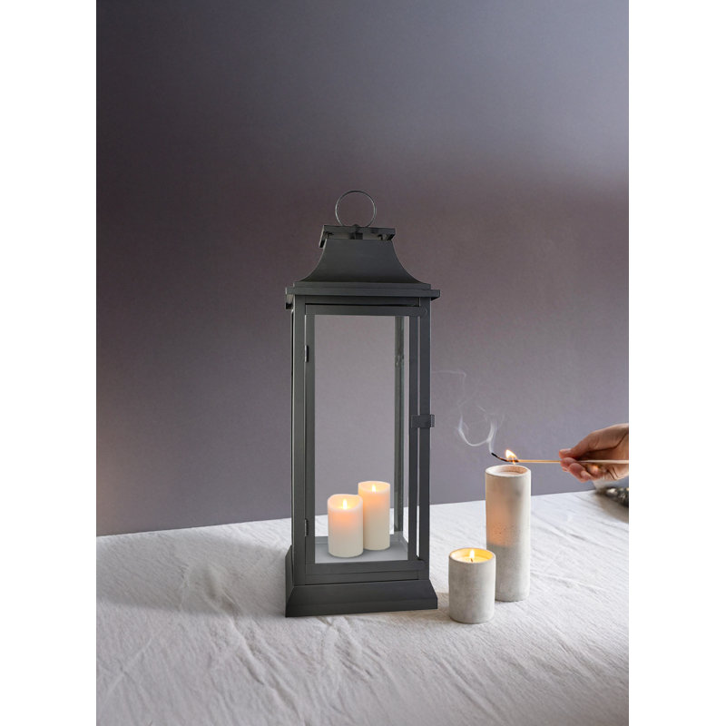 Lanterne de sol d'extérieur en métal et verre, H 25 po x l 9,5 po x P 9,5 po, Noir