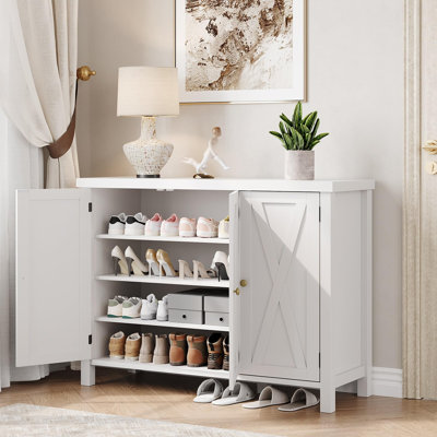 35" Farmhouse Shoe Cabinet with Doors, Large 4-Tier Entryway Shoe Storage Organizer for Home Hallway