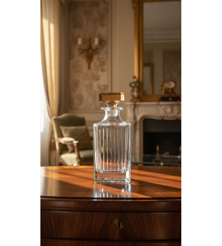 Bouteille carrée avec couvercle en ambre